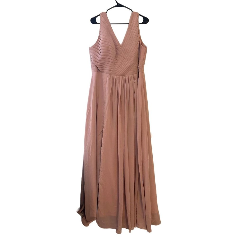 Loyeloy Women's Dusty Rose Size 16W V Neck Bridesmaid Dresses with Slit